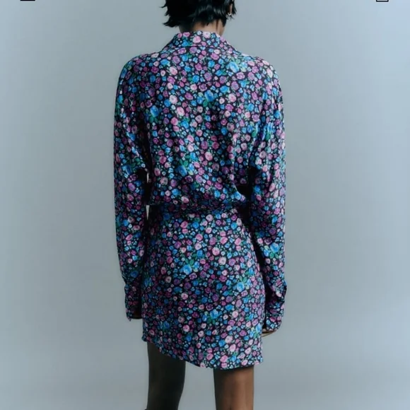 Zara Floral Short Satin Dress - Picture 3 of 10